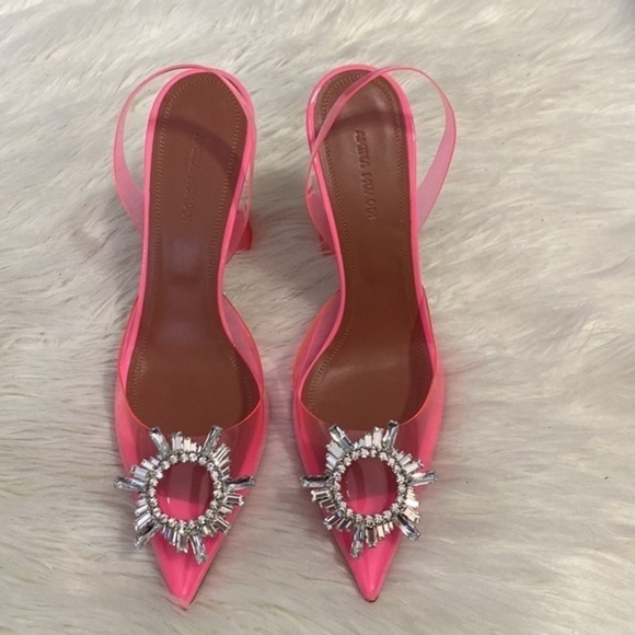 New Amina Muaddi Begum Glass pointed toe slingback pump size 39EU - Picture 2 of 15